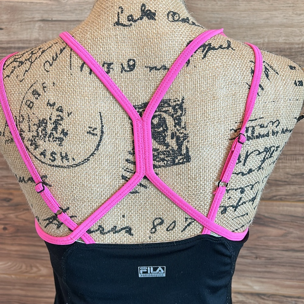 Fila black tank top with pink trim and straps - Picture 3 of 6